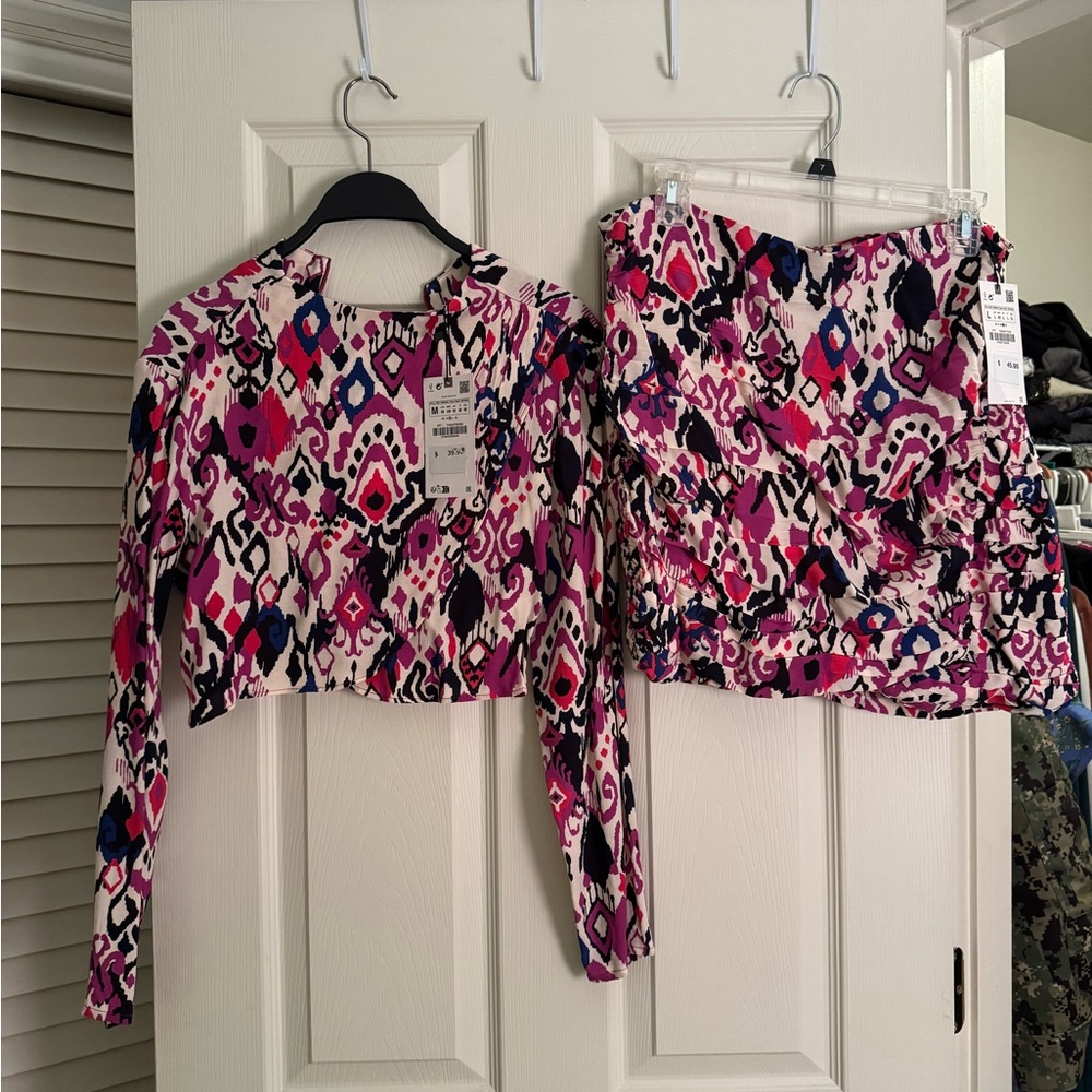 Vibrant Pink and Black Patterned Two-Piece Set